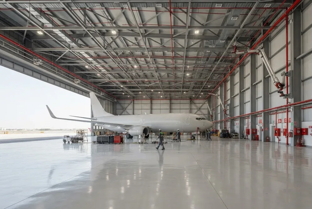 Interior of a large aircraft hangar